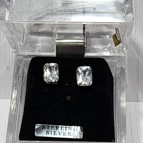 Sterling Silver Square Shape Sparkly Cubic Zirconia Stud Earrings - Picture 4 of 4